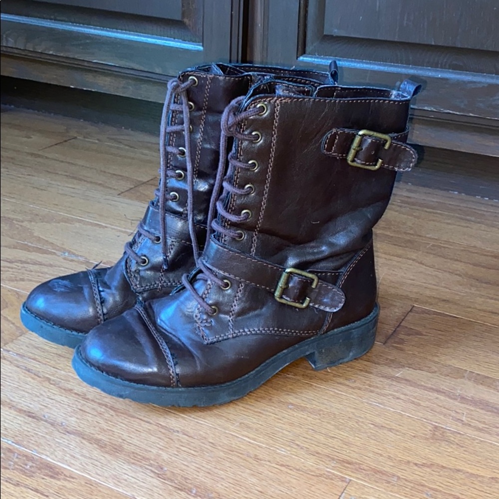 Brown combat boots
